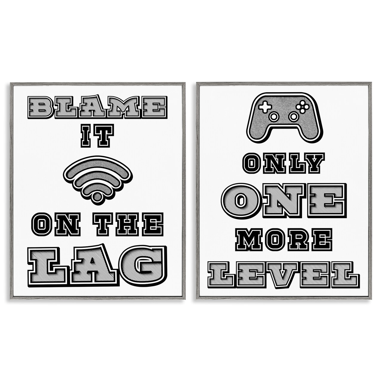 Stupell Industries Black & White Gamer Quotes 2pc Framed Giclee Set, design by Marcus Prime